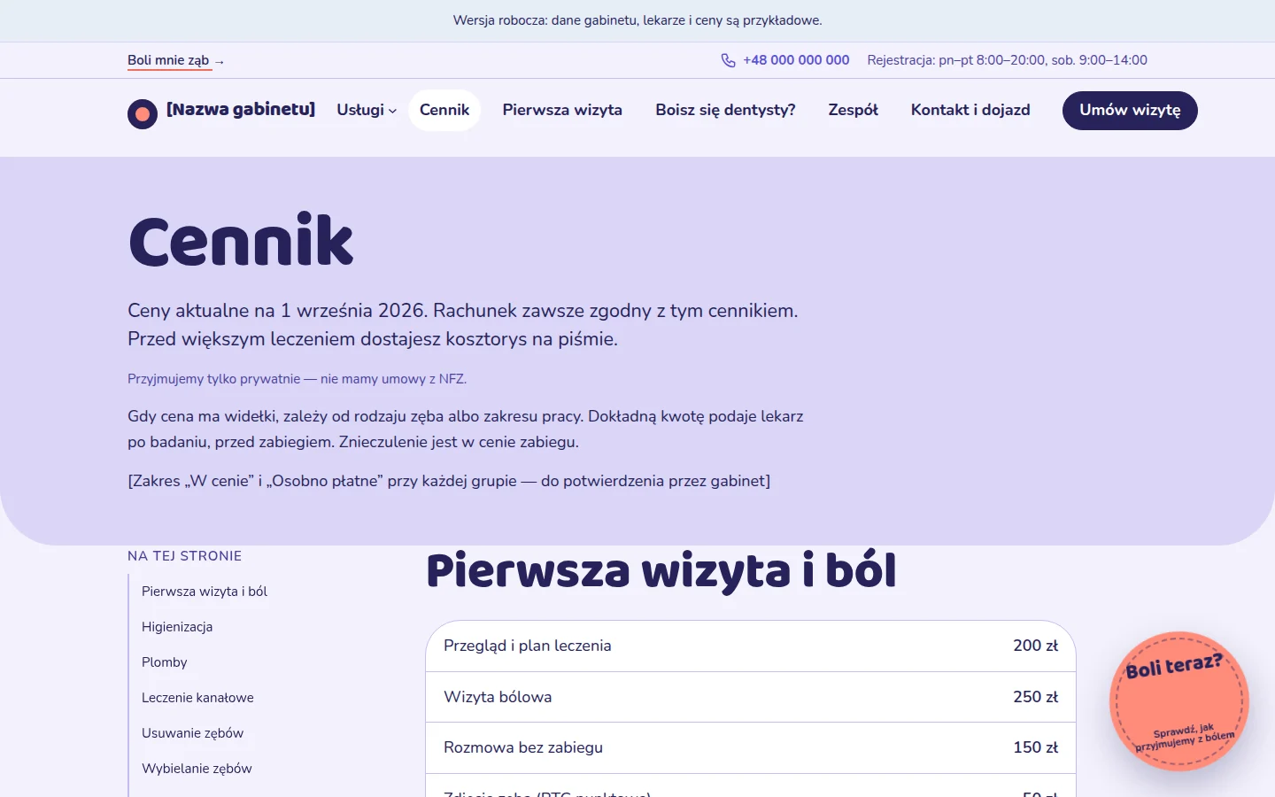 Cennik, który się czyta, edytowany w panelu